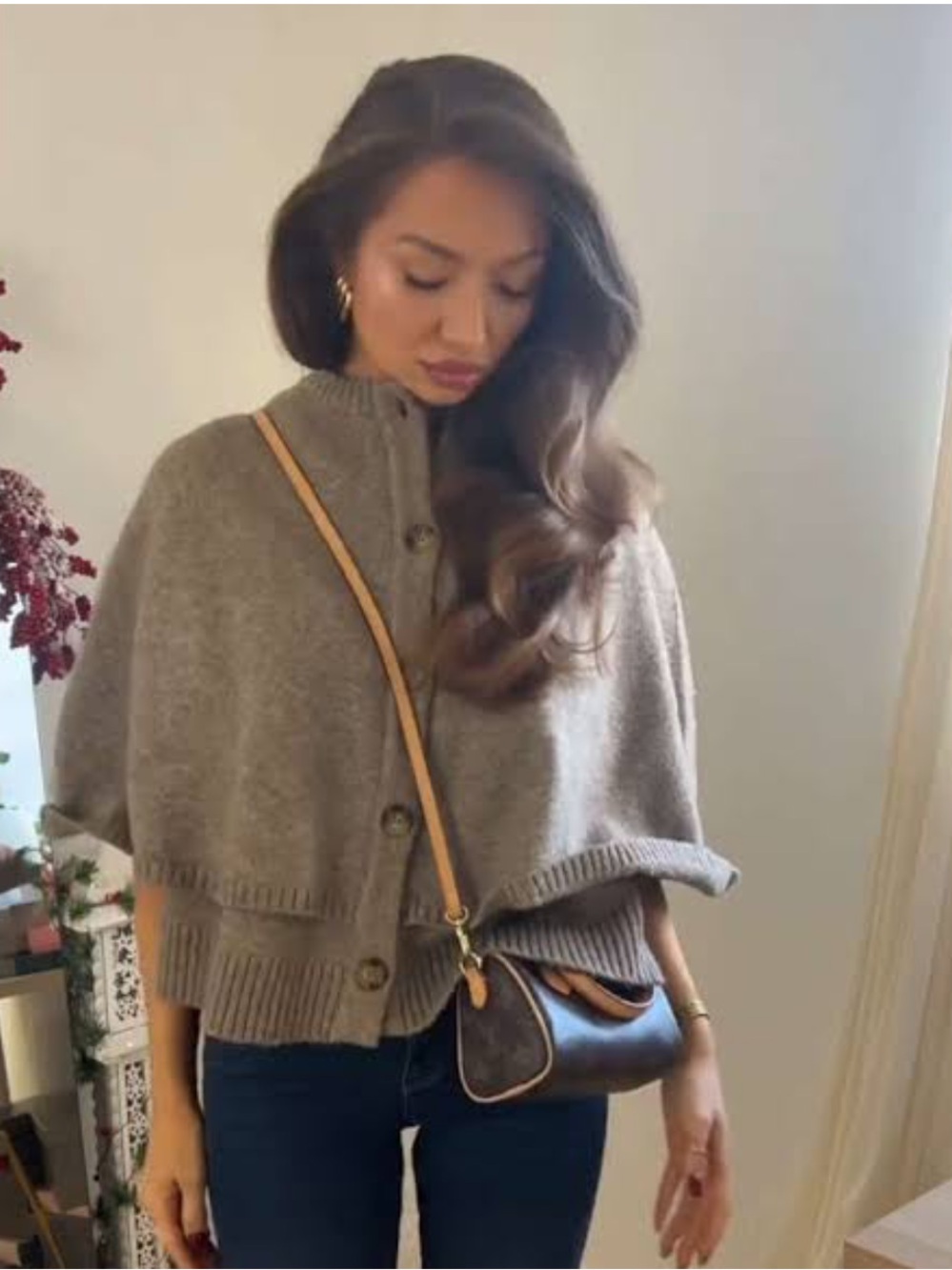 Zara Knit Cape Cardigan Wool Blend Taupe Cape Sweater Jacket NWT 2488/107/706
